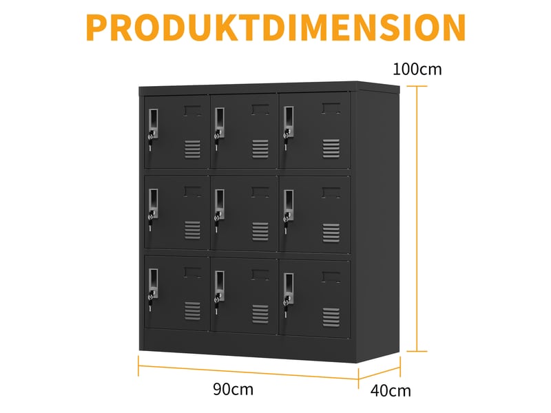  Armoire de rangement bureau 9 portes 90x40x100cm noire acier, casiers avec serrures  - Conforama C