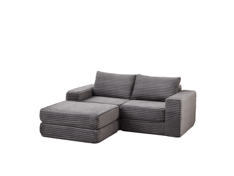  Canapé convertible ulevr 2 places modulable en velours côtelé gris avec repose-pieds amovible, 194 x 169,5 x 74 cm  - Conforama A