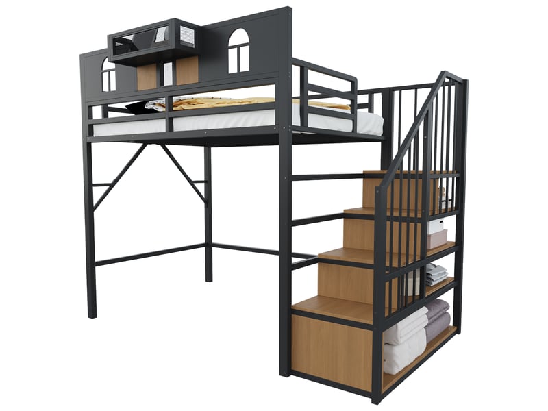  Lit mezzanine 90x200cm coloris noir métal  - Conforama A
