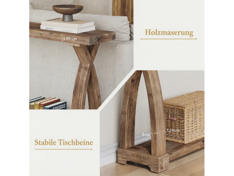  Table console 160x30x81 cm style campagne bois marron  - Conforama D