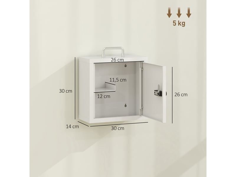  Armoire à pharmacie murale avec serrure à combinaison, armoire de premiers secours à 2 niveaux en acier inoxydable, blanche  - Conforama E