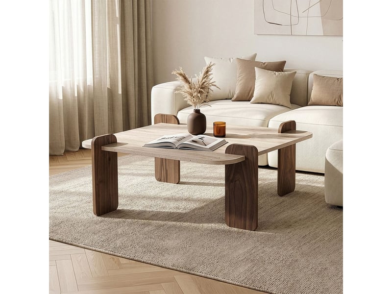  Table basse de salon moderne en bois 90x90 cm marais - beige  - Conforama B