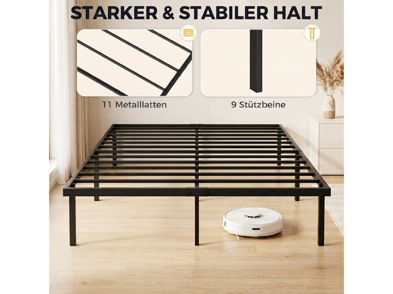 Cadre de lit en métal - 140x200 cm - noir - espace de rangement sous le lit - sommier à lattes intégré 200.5x141x35.5cm - Conforama D