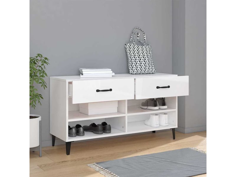  Meuble à chaussure blanc brillant 102x35x55 cm bois ingénierie shl4491  - Conforama C