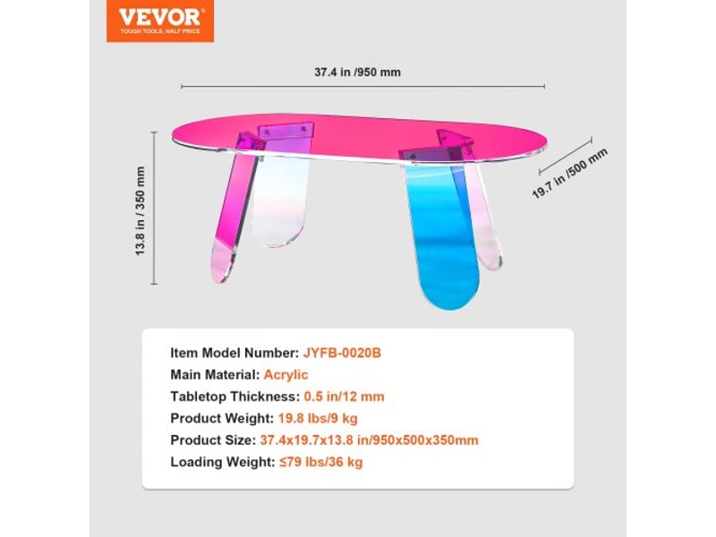  Table basse en acrylique irisé table d'appoint 950 x 500 x 350 mm bout de canapé en acrylique de 12 mm d’épaisseur charge maximale 25 kg grande table de salon rangement pour chambre balcon café  - Conforama D