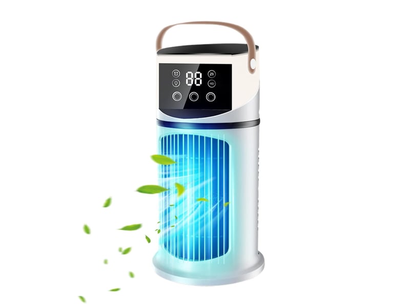  Climatiseur portable – tour ventilateur avec brumisation réglable et éclairage led – ventilateur de table rafraîchissant et silencieux – mini refroidisseur d'air pour maison, bureau et camping  - Conforama A