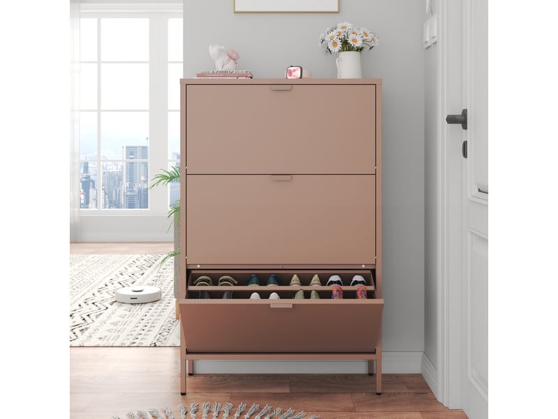 Meuble à chaussures 3 portes en métal vieux rose marion  - Conforama E