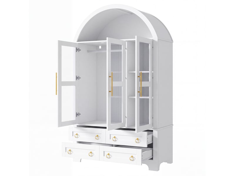  Armoire avec 3 portes vitrées, 4 tiroirs et led 110x50x186 cm blanche  - Conforama E
