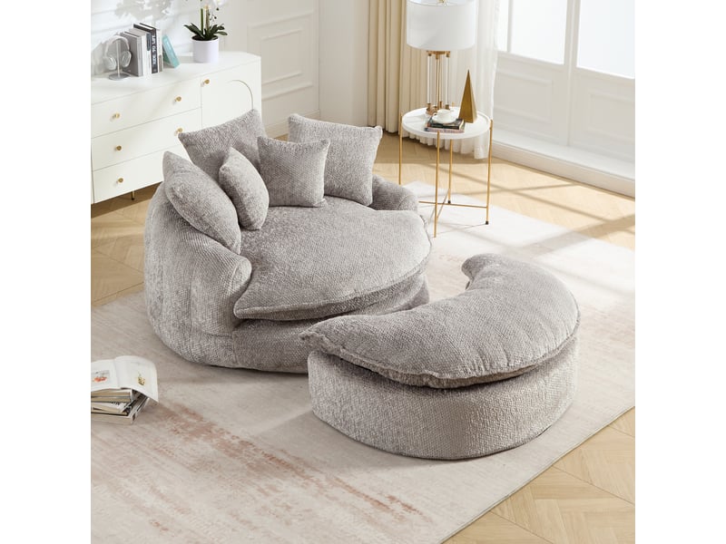  Fauteuil convertible xxl 55 pouces, assise profonde en mousse, dossier réglable, coussins, tissu polyester, gris clair OMNIGLINT TRADING LTD - Conforama B