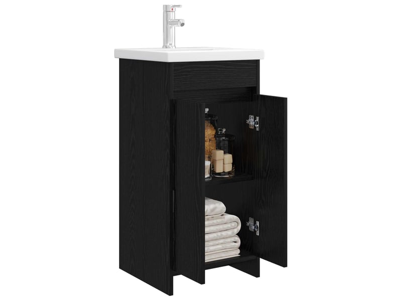  Meuble salle de bain avec évier, meuble de rangement chêne noir 42x40x84.5 cm shl9492  - Conforama C