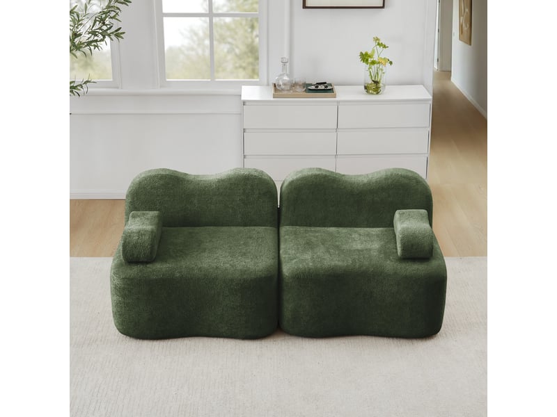  Canapé 2 places - 192x98x70 cm - canapé droit modulable velours, mousse 32d, sans structure rigide et coussins amovibles - vert  - Conforama B