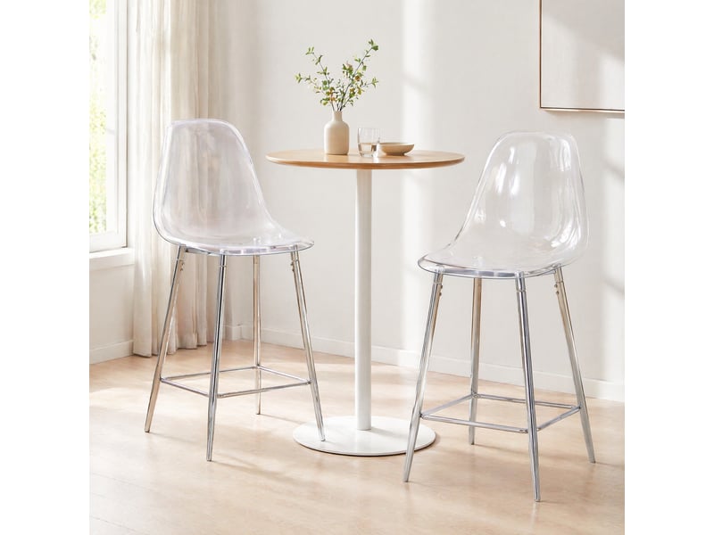  Lot de 2 tabourets de bar modernes - lpospi - assise transparente, repose-pieds, structure métal - plastique - argent  - Conforama B