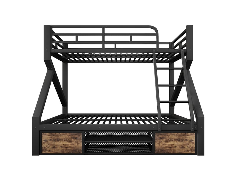  Lit superposé 90x200140x200 cm, rangement chaussures, rangement chaussures, led, échelle, garde-corps, structure métal, noir CozyNest - Conforama A