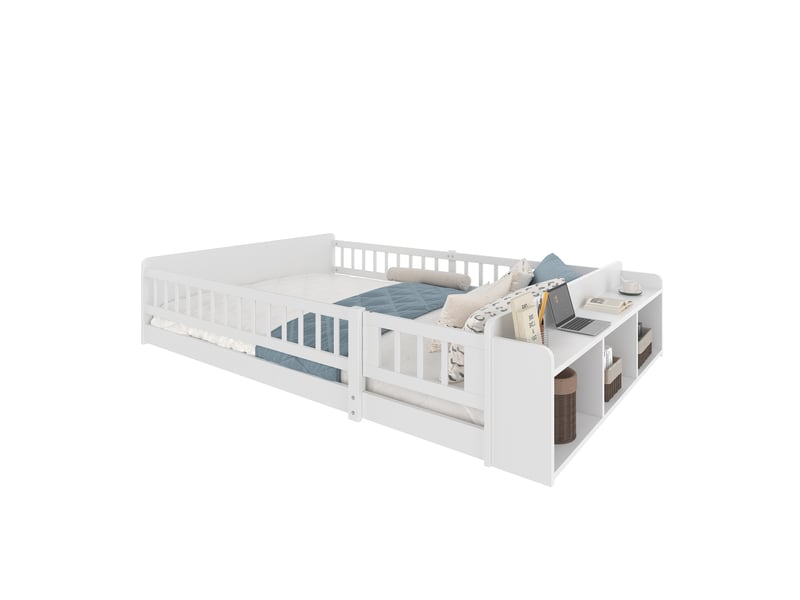  Lit enfant 140x190 cm blanc en bois de pin et mdf avec rangement ouvert  - Conforama A