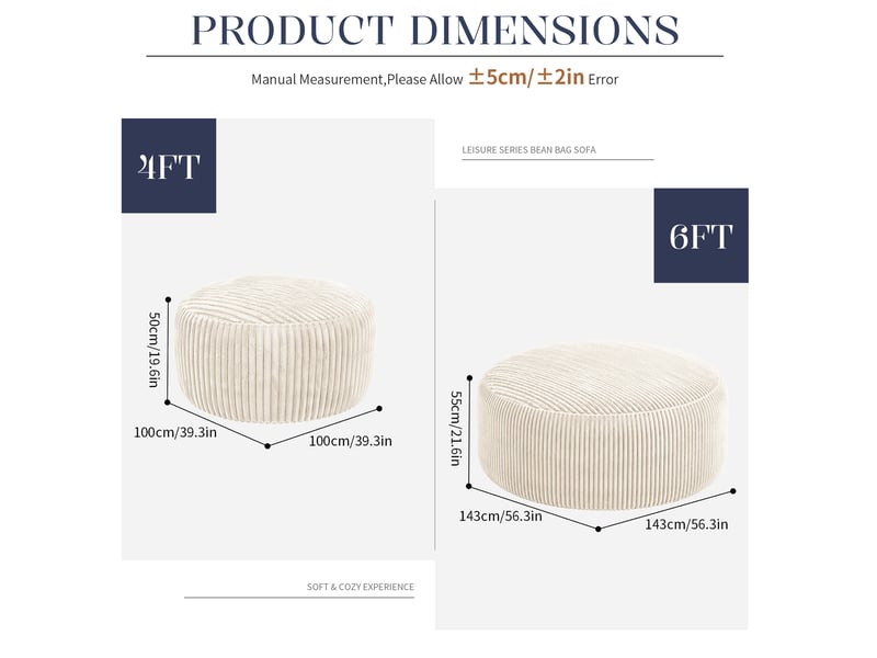  Fauteuil poire modenvie rond en velours côtelé blanc avec garnissage en mousse à mémoire de forme 100 x 100 x 50 cm  - Conforama C