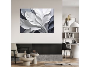 Tableaux, feuilles blanches sur fond gris 90x60