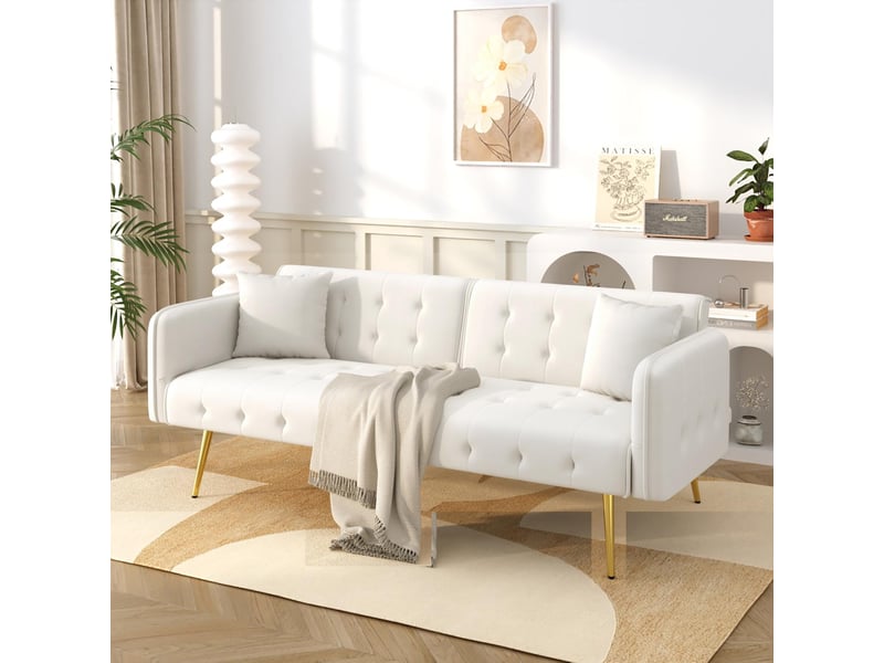  Canapé convertible 2 places en velours blanc antique WF306852853B - Conforama B
