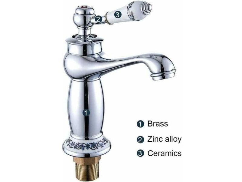  Robinet de lavabo en laiton céramique porcelaine noire et blanche col long rétro floral apporter de l'eau froide et chaude robinet d'eau  - Conforama D