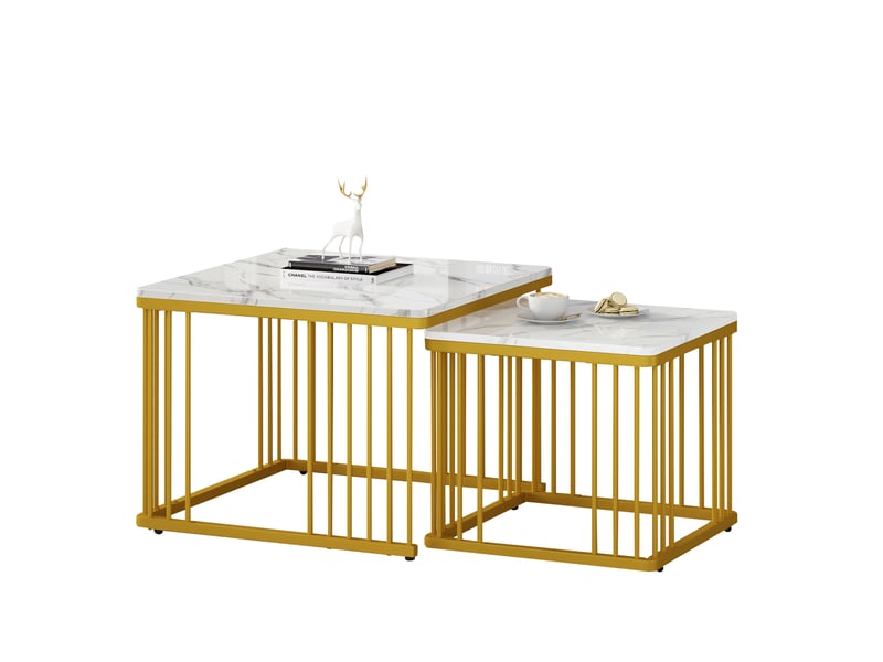  Tables basses gigognes carrées à pieds réglables pour salon en mdf 60×60×45 et 45×45×40 cm blanc  - Conforama A