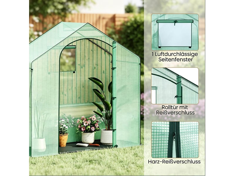  Serre de jardin 200x80x200 cm – verte – porte zippée enroulable, toile pe 140 gm² et piquets d'ancrage  - Conforama E