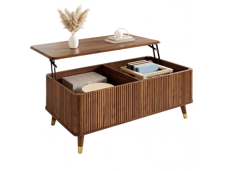 Table basse 97x52x42 cm, plateau escamotable, espace de rangement, style rétro, usage quotidien, salon, en mdf, noyer  - Conforama A