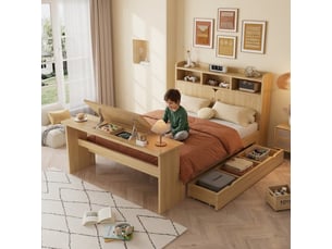 Lit avec rangement 140x200 cm <strong>ZERBACO</strong> <strong></strong> coloris naturel