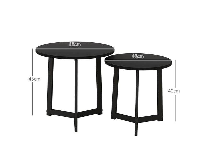  Table basse gigogne ronde 2 pièces avec structure en acier, à utiliser séparément ou ensemble, pour salon, noir  - Conforama D