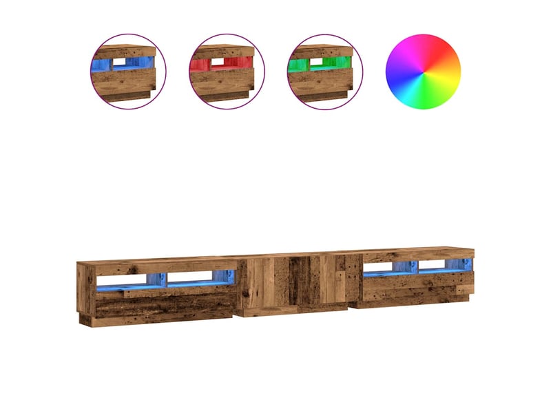 Meuble tv - banc tv - meuble de rangement avec lumières led vieux bois bois d'ingénierie - Conforama A