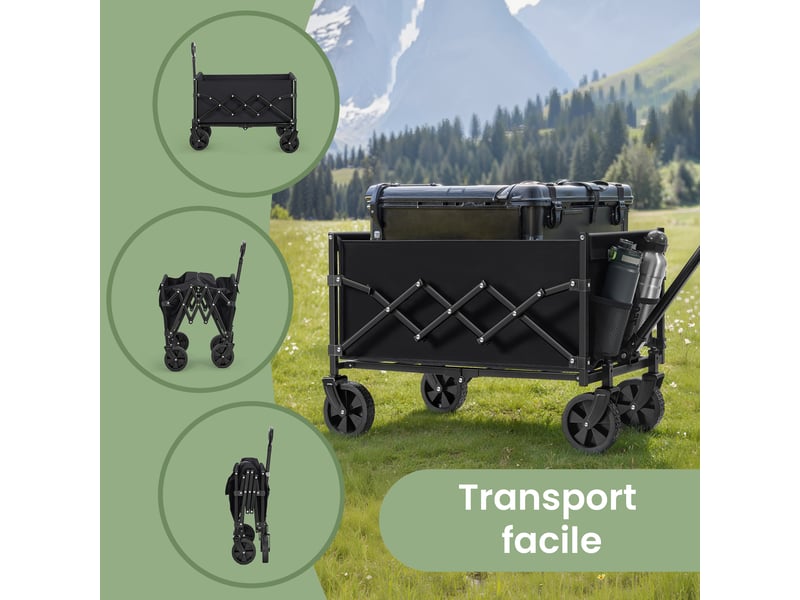  Chariot pliable, chariot à main avec poignée et 4 roues, pour l’extérieur et le jardin, noir  - Conforama E
