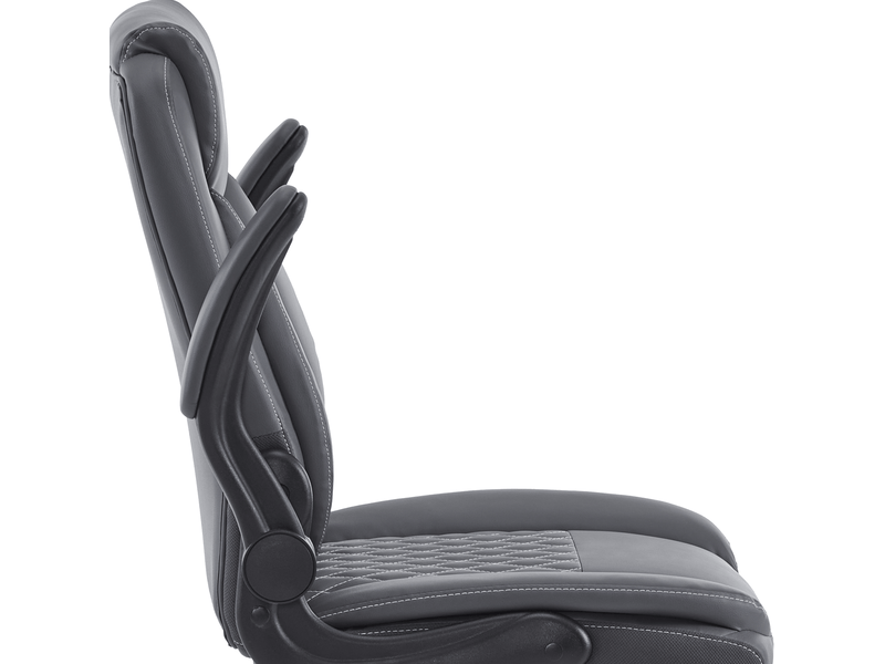Chaise de bureau ergonomique à hauteur réglable avec accoudoirs relevables et roulettes en similicuir gris - Conforama A