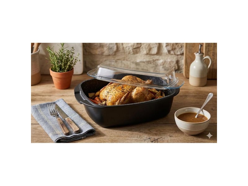  Plat à four avec couvercle 32cm noir kaiserhoff kh8640  - Conforama C