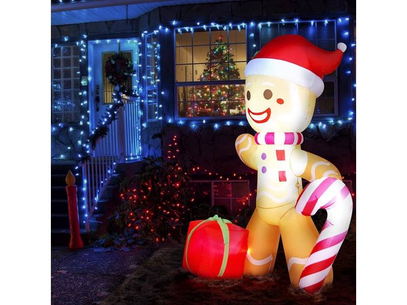  Bonhomme en pain d'épices gonflable de noël 1,2 m avec led, décoration extérieure pour jardin  - Conforama B
