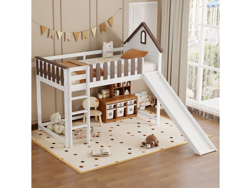  Lit mezzanine 90x200cm coloris blanc lit enfant blanc - Conforama E