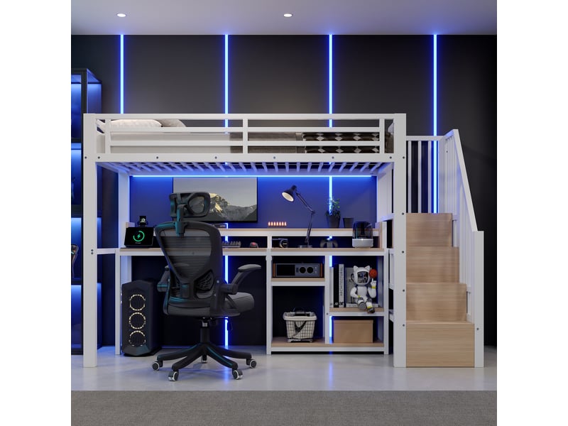  Lit jeune, 90x200 cm, éclairage led, ports de charge, en métal, blanc cao-WX000442AAK-conf-NEW - Conforama C