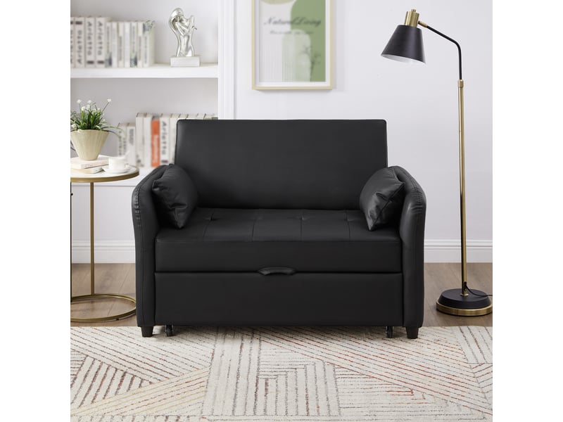  Canapé droit convertible 2 places en simili noir vieilli, dossier réglable IKSETERA TRADING LTD - Conforama R