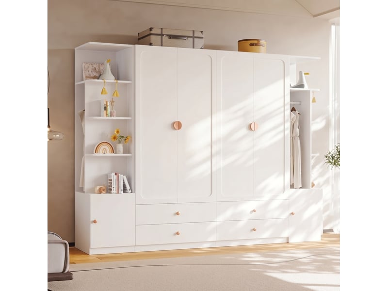  Armoire 6 portes 270x45x200 cm avec 4 tiroirs et 4 penderies blanc  - Conforama B