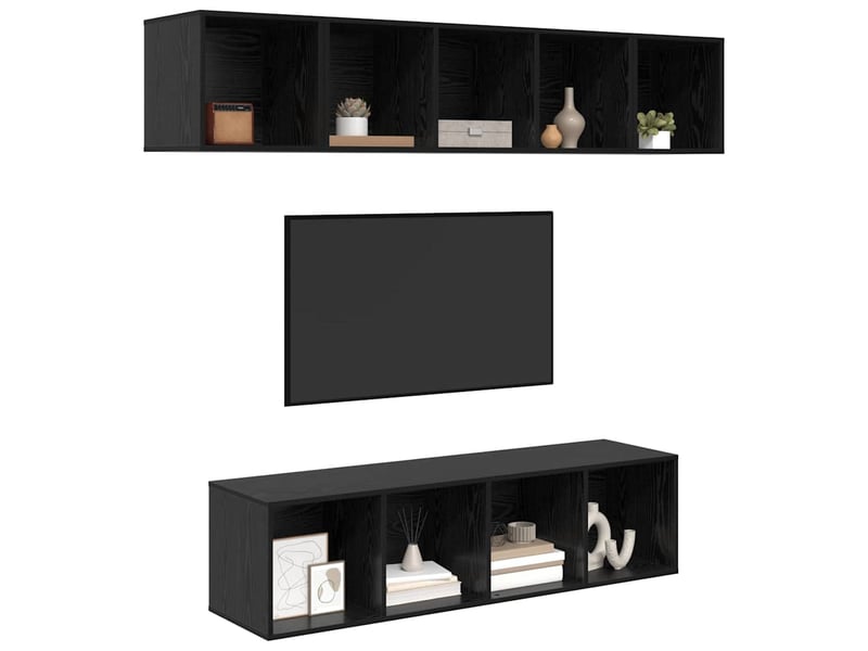  Ensemble meuble tv - banc tv - meuble de rangement 4 pcs chêne noir bois d'ingénierie  - Conforama C