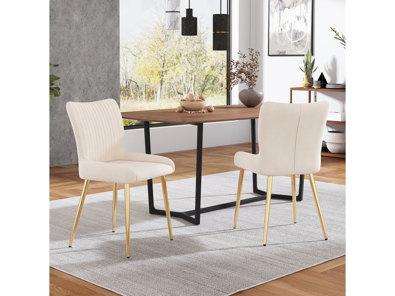  Lot de 2 chaises velours beige avec dossier lombaire et pieds dorés – luxe salle à manger &amp; séjour  - Conforama B