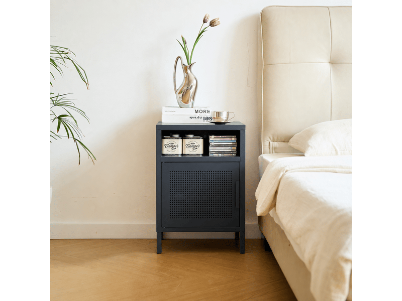  Nordlys - table de chevet nuit appoint 1 porte en métal avec rangement metal bleu  - Conforama C