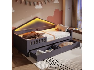 Lit simple 90x200 cm OKWISH coloris gris
