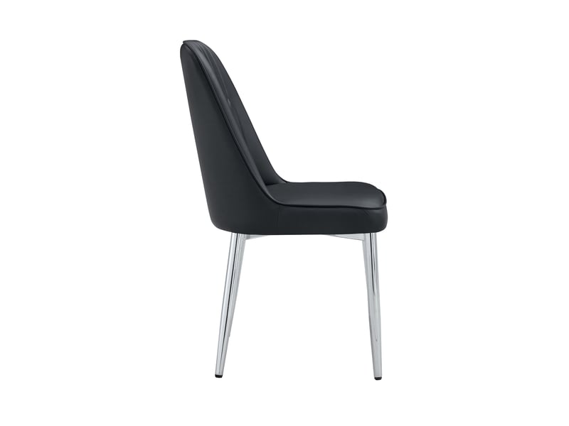 Lot de 6 chaises de salle à manger en simili cuir noir, pieds métal argenté - Conforama E