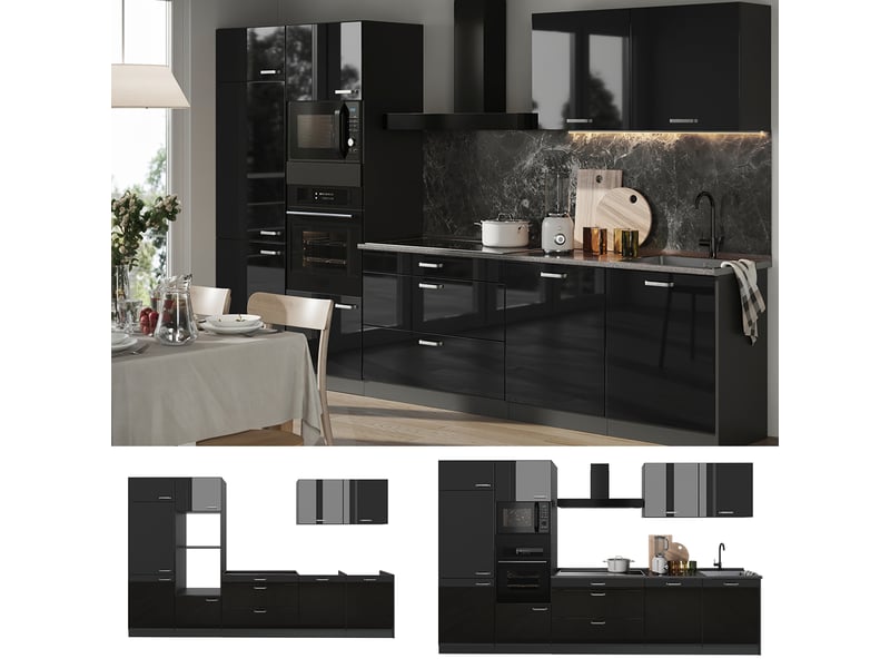 Vicco cuisine, noir haute brillanceanthracite, 340cm sans plan de travail - Conforama D