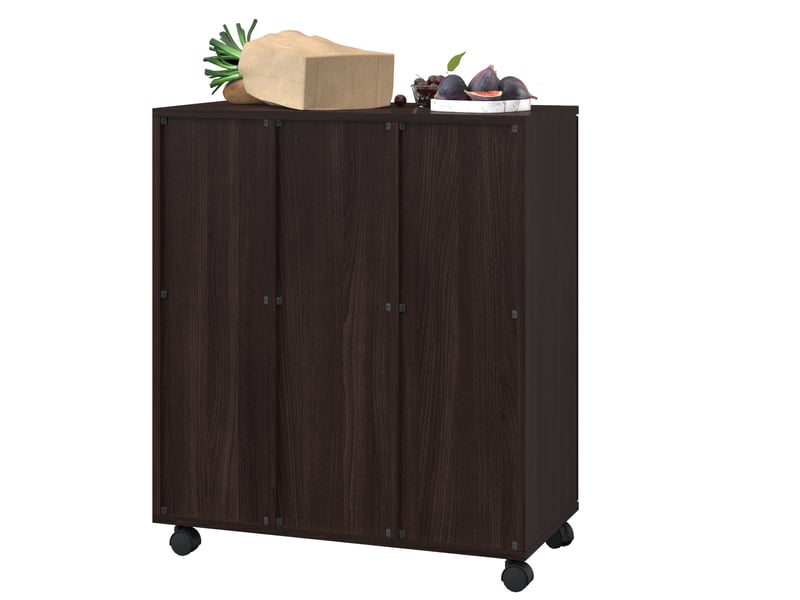 Meuble de tri des déchets 3 portes à roulettes 69,3x35x80 cm mdf noyer brillant - Conforama E