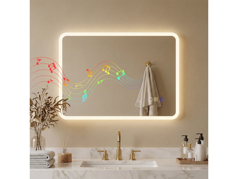 Miroir salle de bain led bluetooth 50 x 70 cm interrupteur tactile lumière réglable 3 couleurs anti-buée mémoire argent - Conforama C