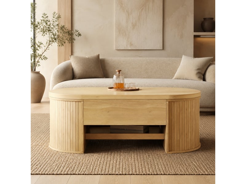 Table basse relevable 110x55.5x40 cm, plateau réglable en mdf coloris naturel  - Conforama C