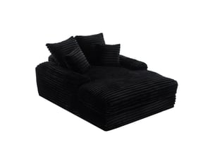 Méridienne convertible noire en velours côtelé avec 4 coussins amovibles, confort pour le salon au quotidien