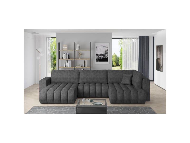  Canapé d'angle bonita convertible 6 places gris foncé effet marbré – gauche – 350x175cm  - Conforama B