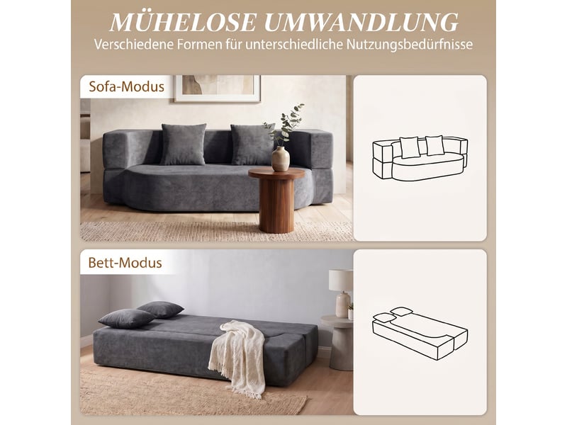  Canapé-lit 2 places convertible tissu aspect chenille gris foncé  - Conforama D