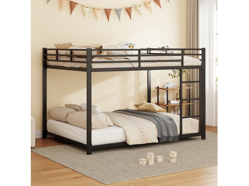  Lit superposé enfant 140x200 cm en métal noir avec échelle  - Conforama D