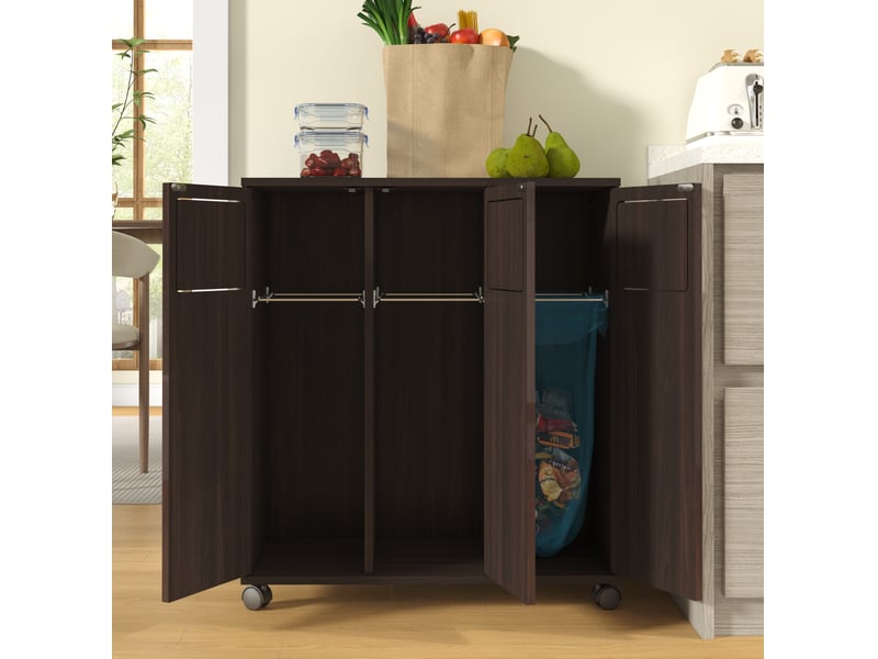 Meuble de tri des déchets 3 portes à roulettes 69,3x35x80 cm mdf noyer brillant - Conforama R